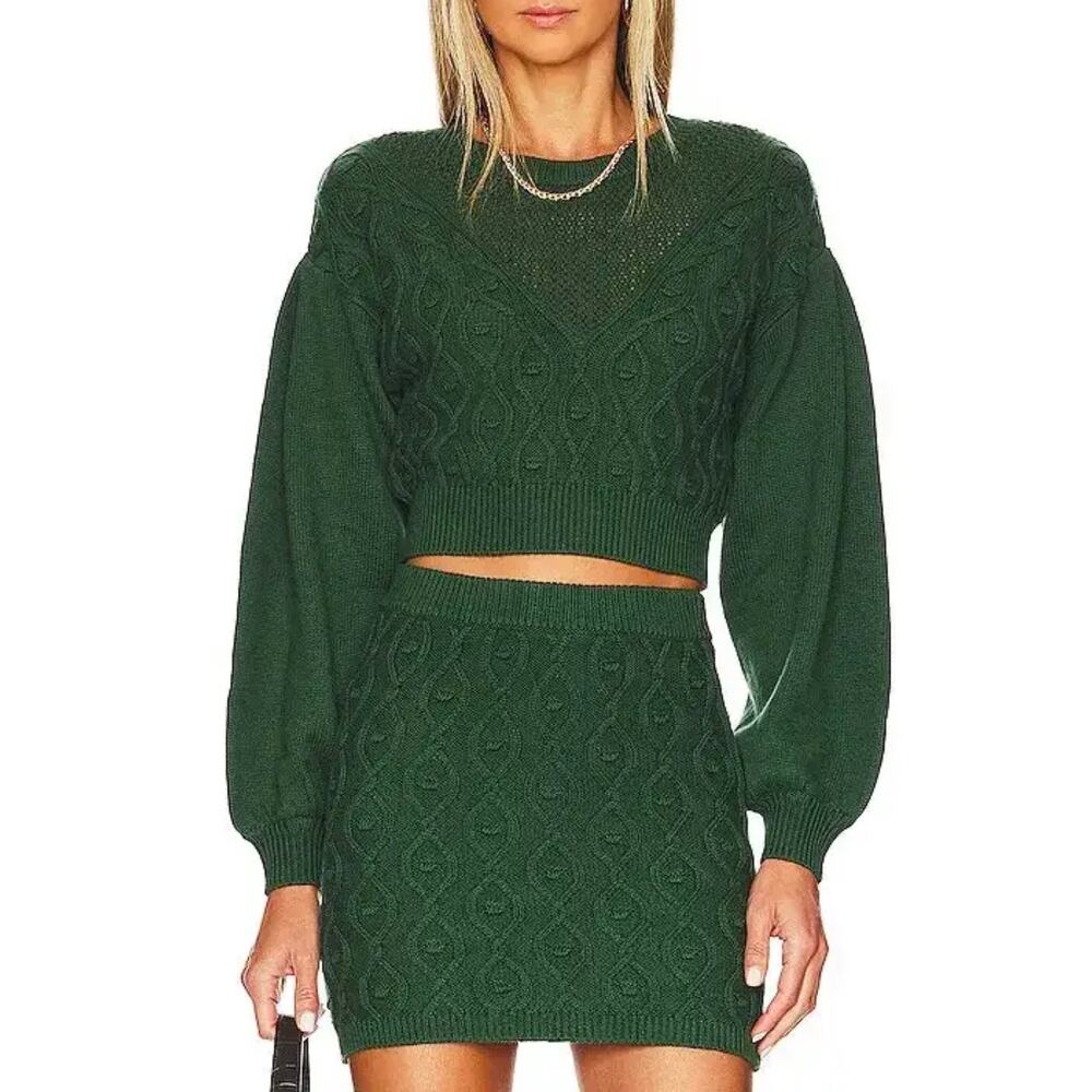 Tularosa Davina Sweater Matching Knit Mini Skirt Forest Green size Small